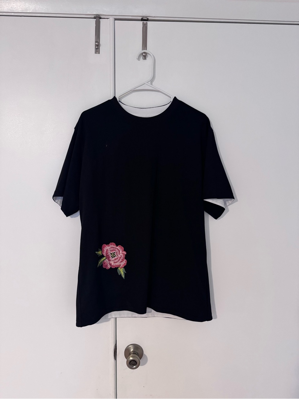 Kenzo Black Short Sleeve Tee with Pink Floral Patch